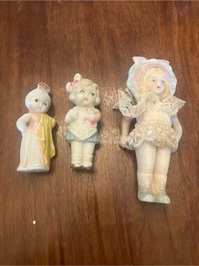 Set of 3 Vintage Bisque Figurine Dolls in Pastel Colors